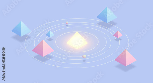 Geometric Planet System with Pyramids in a Pastel Universe