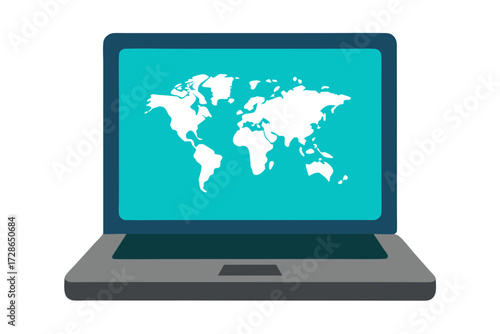 laptop with world map