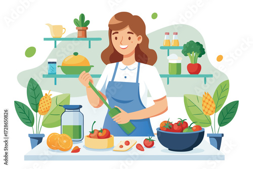 woman cooking vegetables