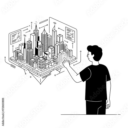A Person Interacting with a Holographic City