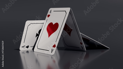 Four Aces Playing Cards 3D Render illustration.