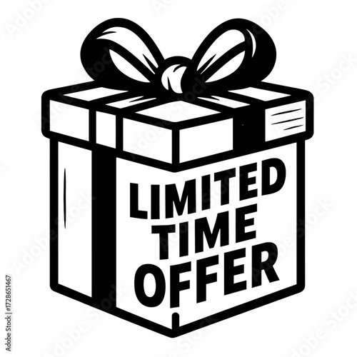 Bold Vector Graphic of a Gift Box with a Limited Time Offer Label
