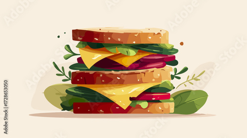 Colorful stacked sandwich illustration