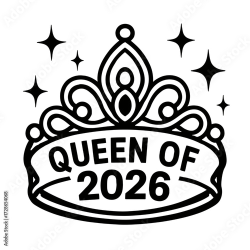 Queen of 2026 Royal Crown - Festive Vector Illustration with Stars