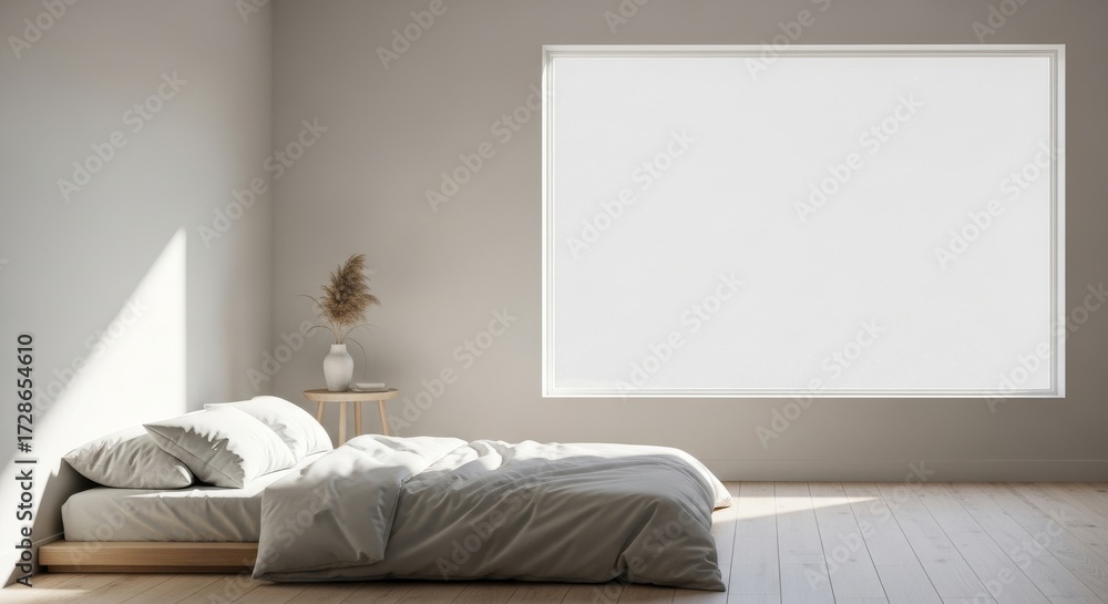 Obraz premium Simple Minimalist Bedroom Interior Design.