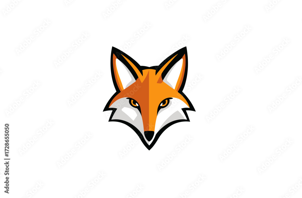Obraz premium Stylized fox head design with orange fur, white patches, and black outlines on white