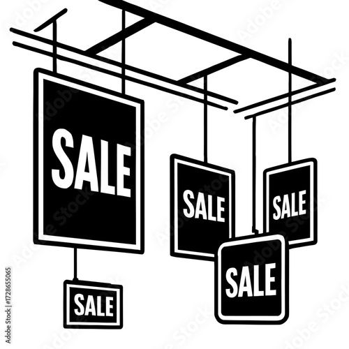 Vector Graphic of Multiple Hanging Sale Signs for a Retail Business Promotion