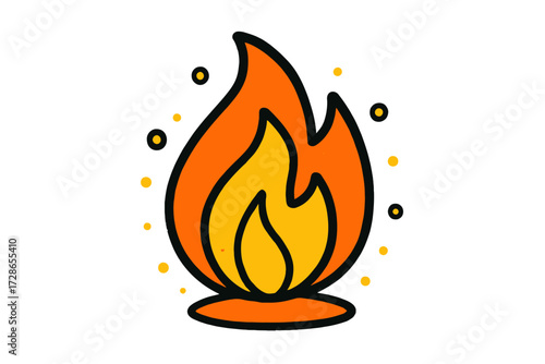 Colorful Cartoon Flame Icon with Orange and Yellow Colors on Transparent Background