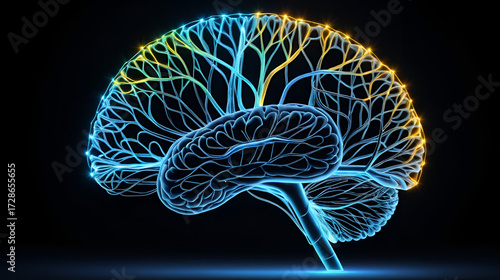 Illuminated Brain with Glowing Neural Connections: Visualizing Brain Plasticity