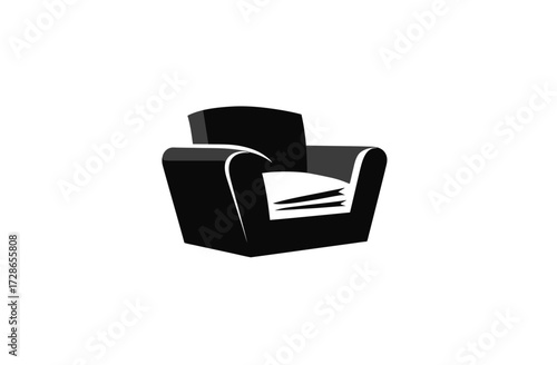 A vector illustration of a modern armchair design. Black and white color scheme. Simple and clean style