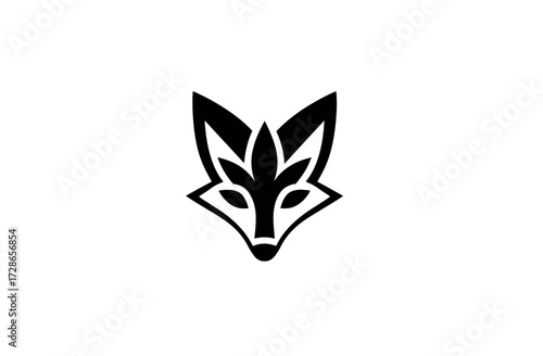 Stylized black and white image of a fox head with floral details on a white backdrop