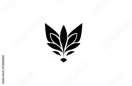 Abstract floral design resembling an animal face, in black against a white background