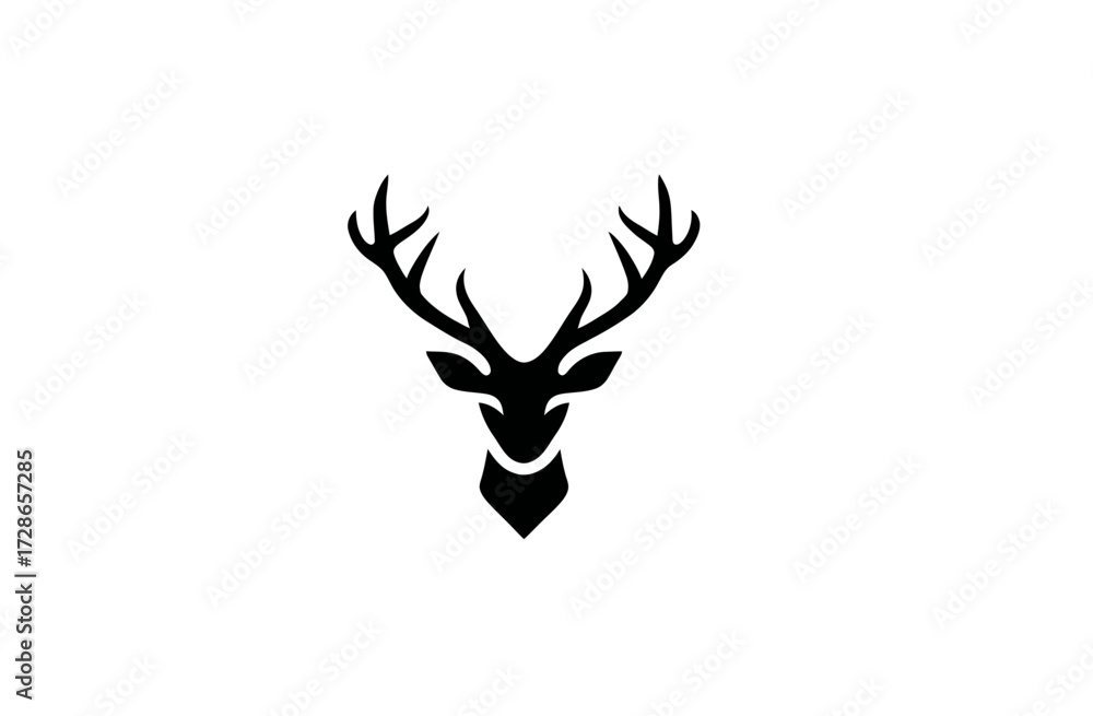 Obraz premium Stylized black silhouette of a deer head with prominent antlers on a white backdrop