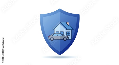 Home and Auto Insurance Symbol Car House and Shield Protection
