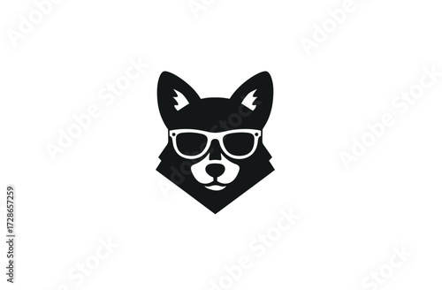 Stylized black silhouette of a fox wearing sunglasses on a white background