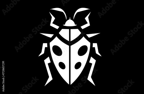 White, stylized bug on a black background