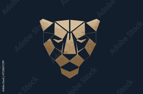 Geometric jaguar head in gold tones, set against a dark blue background