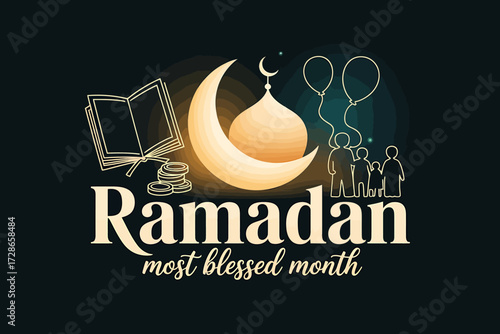 Ramadan Festival Ornaments with Topi, Lanterns, and Quran Elements