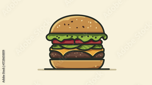 Delicious layered hamburger illustration