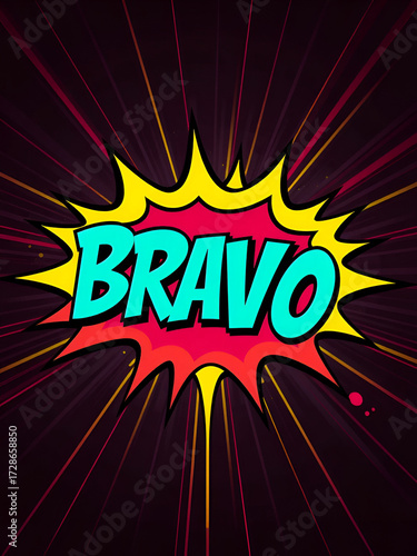 Colorful comic book style bravo text with burst effect design
