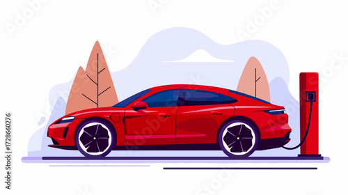 Electric car charging at station