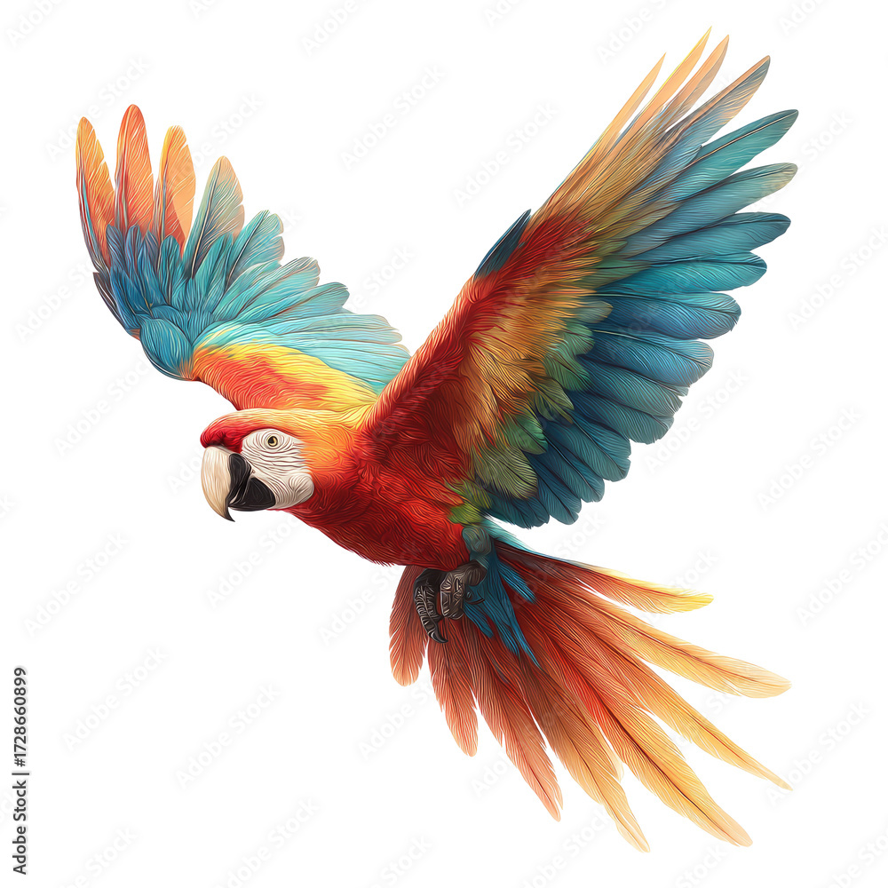 Obraz premium Vibrant macaw in flight (1)
