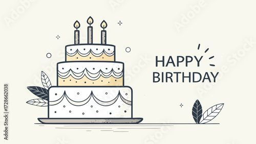 A Festive Three Tiered Birthday Cake With Candles Celebrates A Special Day