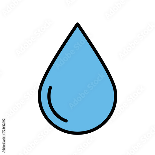 Blue Water Droplet Icon - Simple Flat Design Illustration for Hydration, Cleanliness, and Nature Concepts