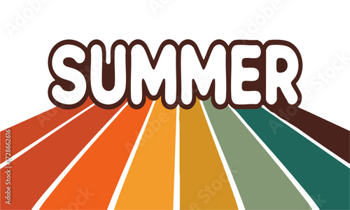 Retro SUMMER Typography Poster Flat Vector with Curved Stripes, t-shirt design elements, banner and poster elements, easily editable.