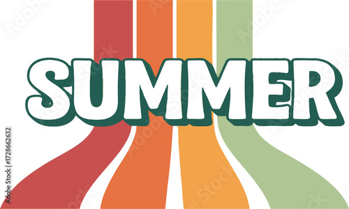 Retro SUMMER Typography Poster Flat Vector with Curved Stripes, t-shirt design elements, banner and poster elements, easily editable.