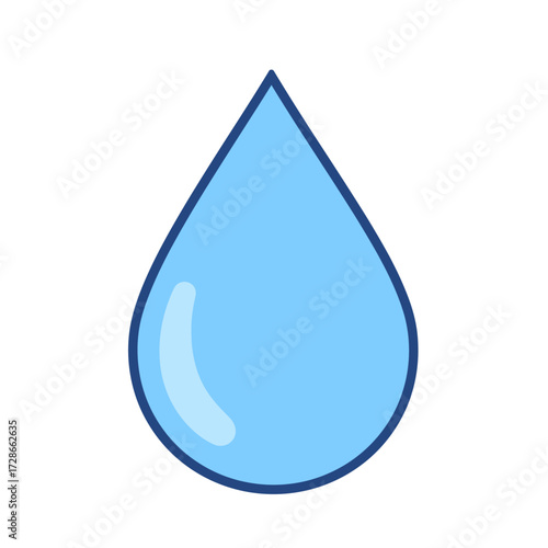 Blue water drop icon. Simple stylized water droplet illustration, perfect for hydration, purity, liquid, and environmental concepts.