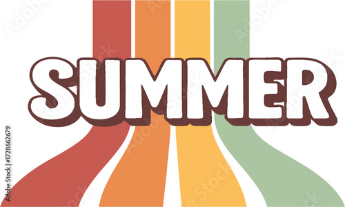 Retro SUMMER Typography Poster Flat Vector with Curved Stripes, t-shirt design elements, banner and poster elements, easily editable.