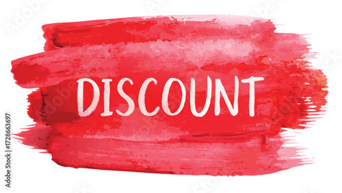 Watercolor Red Brush Stroke With White Text Displaying The Word Discount