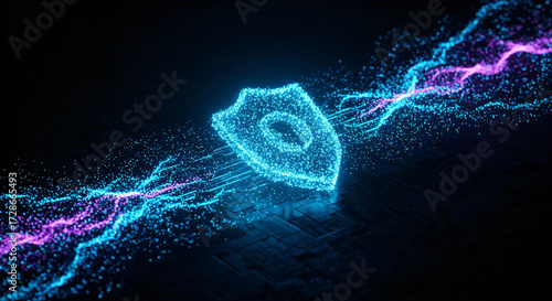 Futuristic AI Cybersecurity Shield Protecting Data