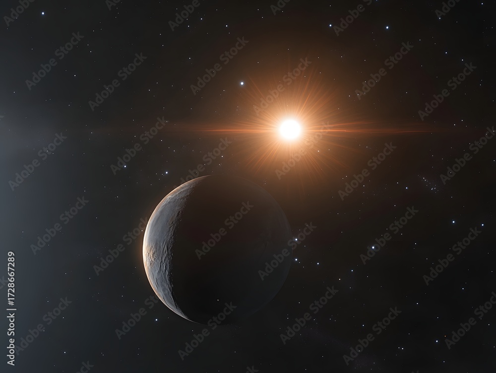 Naklejka premium Distant Planet Orbiting Bright Star