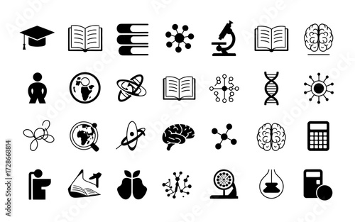 Vector graphic collection simple black and white science and education icons scalable silhouette