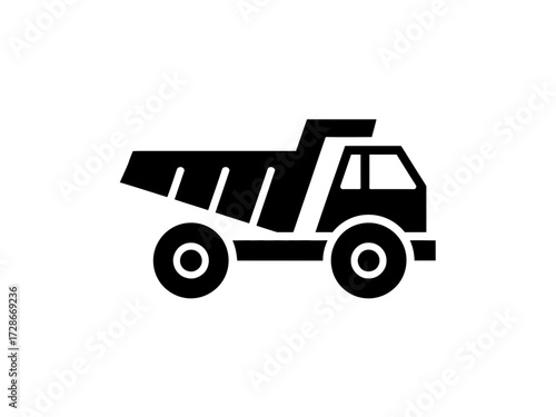 Simple stylized black and white dump truck vector graphic for construction and transportation themes silhouette