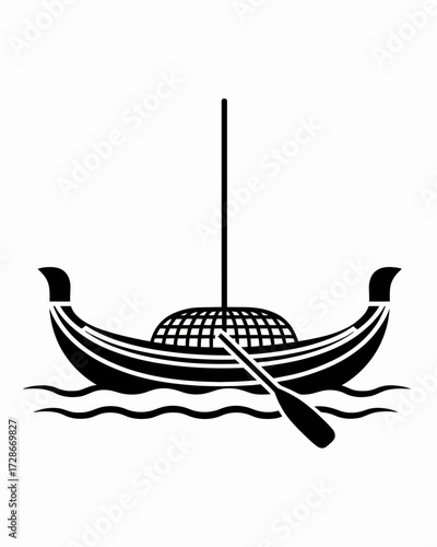 Vector illustration of a viking longship with oar and waves scalable eps icon silhouette