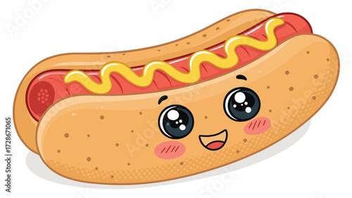 Delightful Cartoon Hotdog Gleefully Smiles With Mustard Squiggle On Its Bun