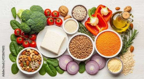 Nutritious Vegan Food Arrangement - A Colorful and Healthy Plant-Based Diet.