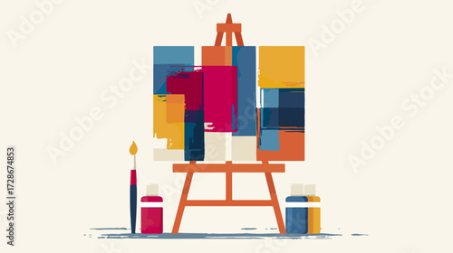 Abstract art painting easel with paint