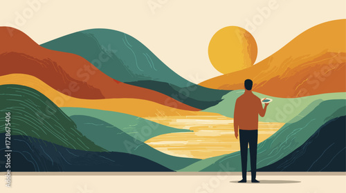 Abstract landscape with person contemplating