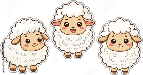 Three Cartoon Sheep Stand Cheerfully Together In A Playful Bright Style