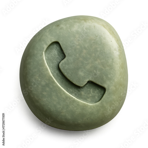 Wallpaper Mural Smooth green stone with carved telephone icon representing communication and connection isolated on transparent background Torontodigital.ca