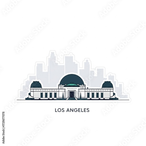 Griffith Observatory Los Angeles California Landmark Illustration.