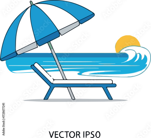 Create need Beach umbrella icon isolated on white background, sunbed and umbrella, sea, icon for vacationers, vector.