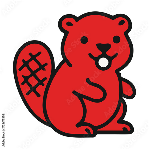 Canada Day Beaver Character Illustration Holding a Maple Leaf