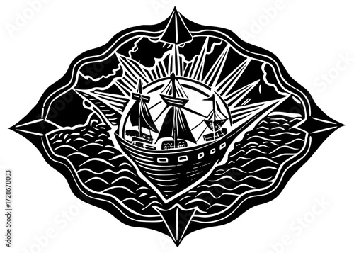 Nautical Map Silhouette, Columbus Day Cartography SVG, PNG