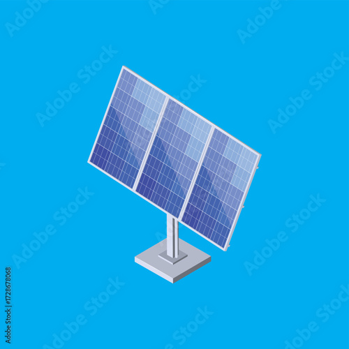 Modern photovoltaic solar panel system on a blue background, representing renewable energy and sustainable power generation
