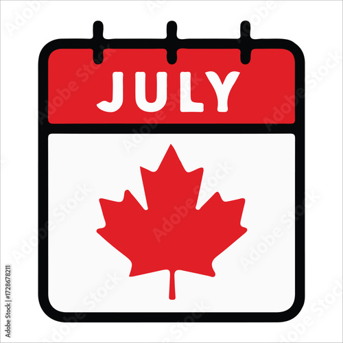 Canada Day Calendar Page Illustration Highlighting July 1 Date